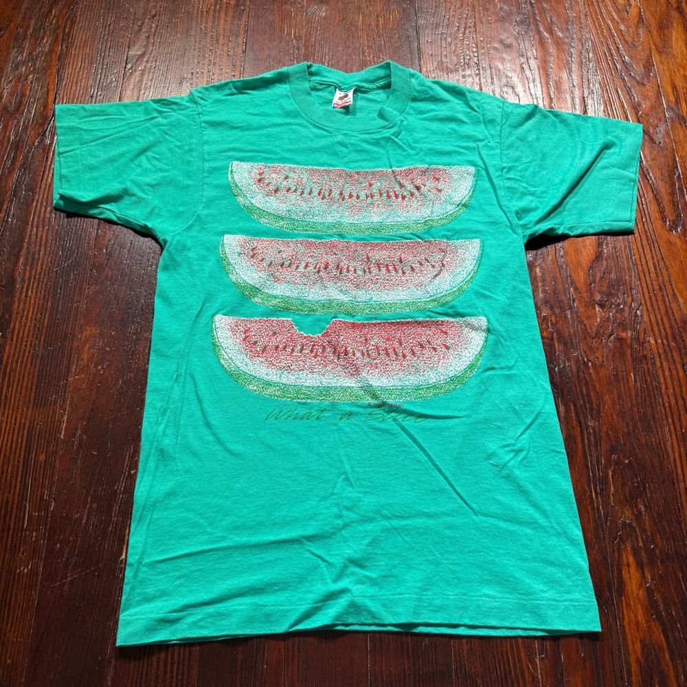 Vintage 1989 Watermelon Shirt Mens M Green Puff Print‎ USA Single Stitch FOTL
